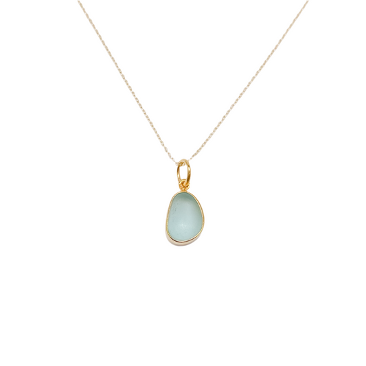 Aqua Sea Glass Gold Pendant