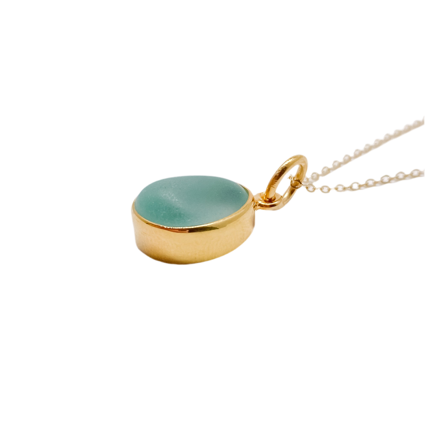 Aqua Sea Glass Gold Pendant