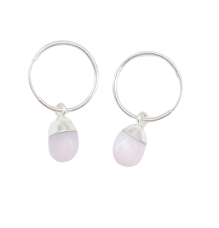 Pink Opal Hoop Earrings | October Birthstone | Nurturing