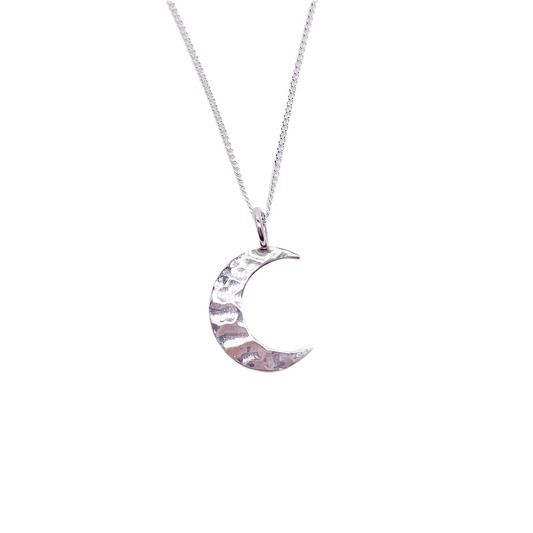 Silver Hammered Moon Pendant