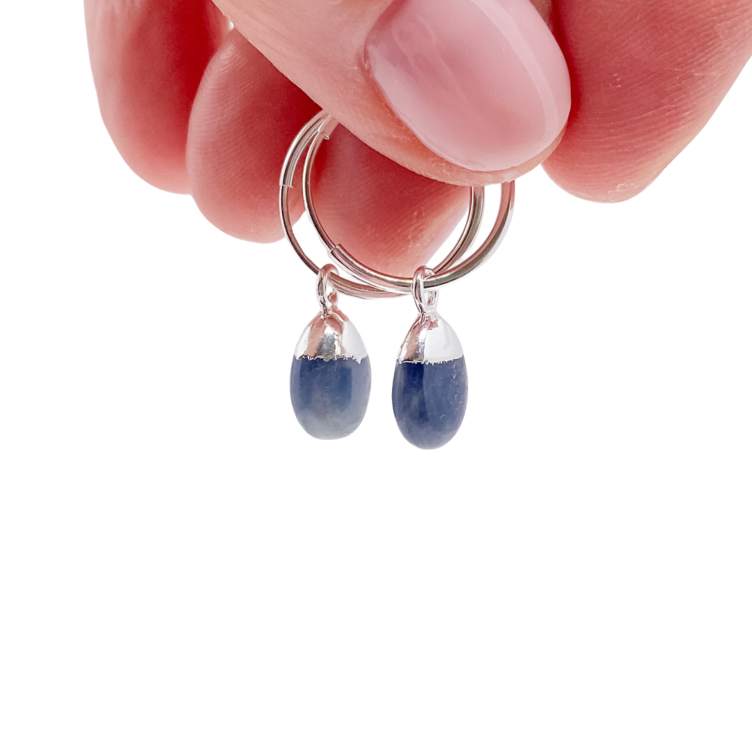 Sapphire Sterling Silver Hoop Earrings | September’s Birthstone