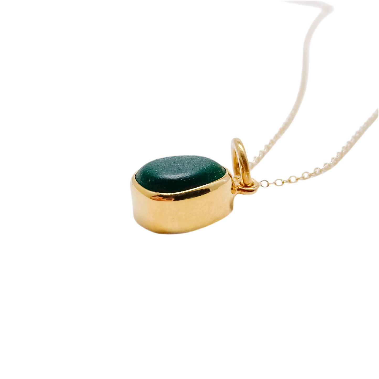 Emerald Green Gold Sea Glass Pendant