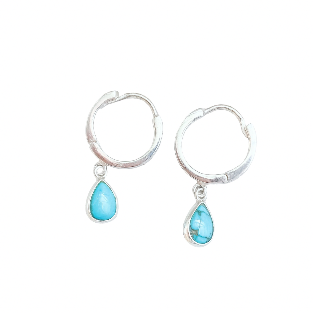 Turquoise Sterling Silver Huggies | December Birthstone |Protection