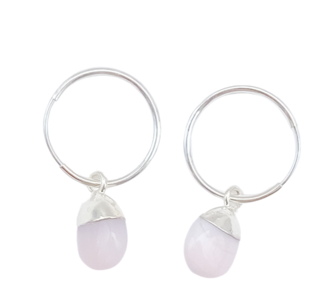 Pink Opal Hoop Earrings | October Birthstone | Nurturing